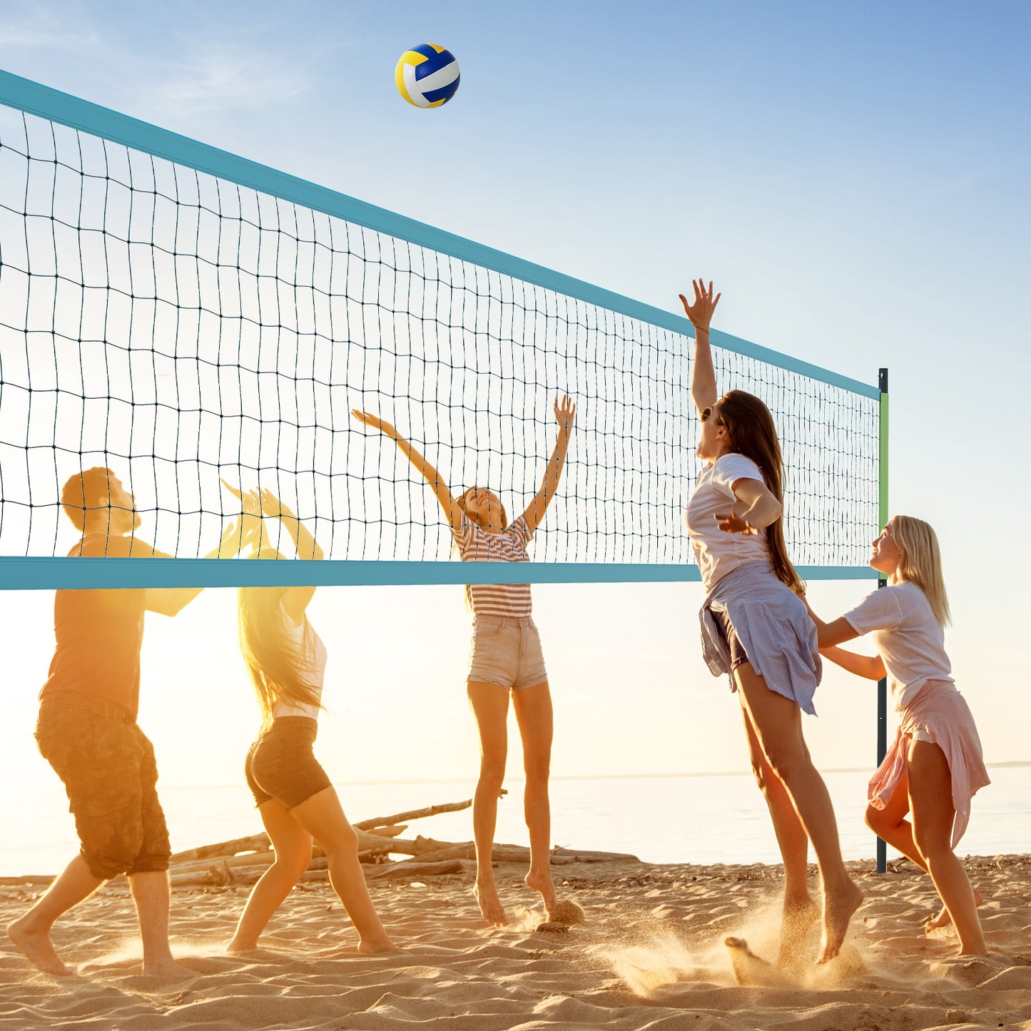 Portable Outdoor Volleyball Net Set Heavy-Duty Volleyball Net System-Green