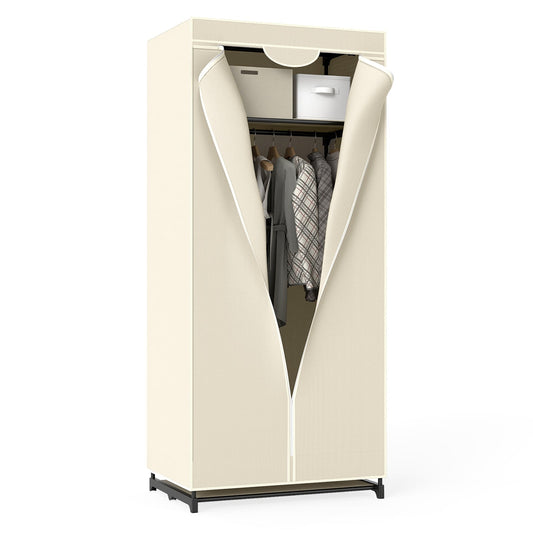 Portable Single Clothes Closet with Hanging Rail-Beige