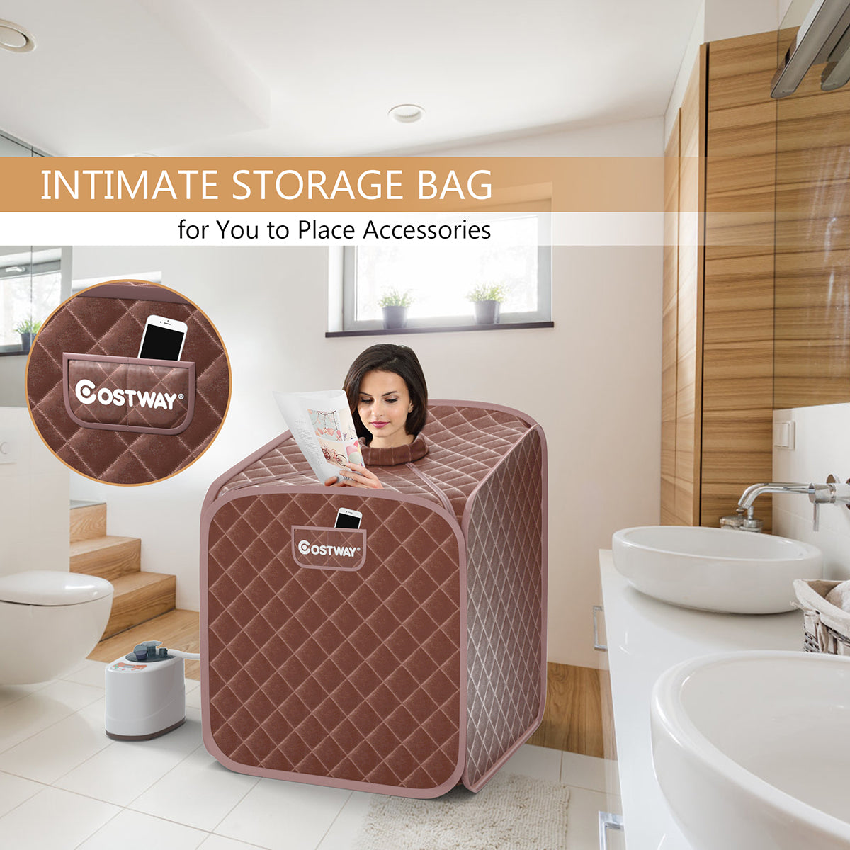 Portable Steam Sauna Spa Private Sauna Tent with Adjustable Temperature-Coffee