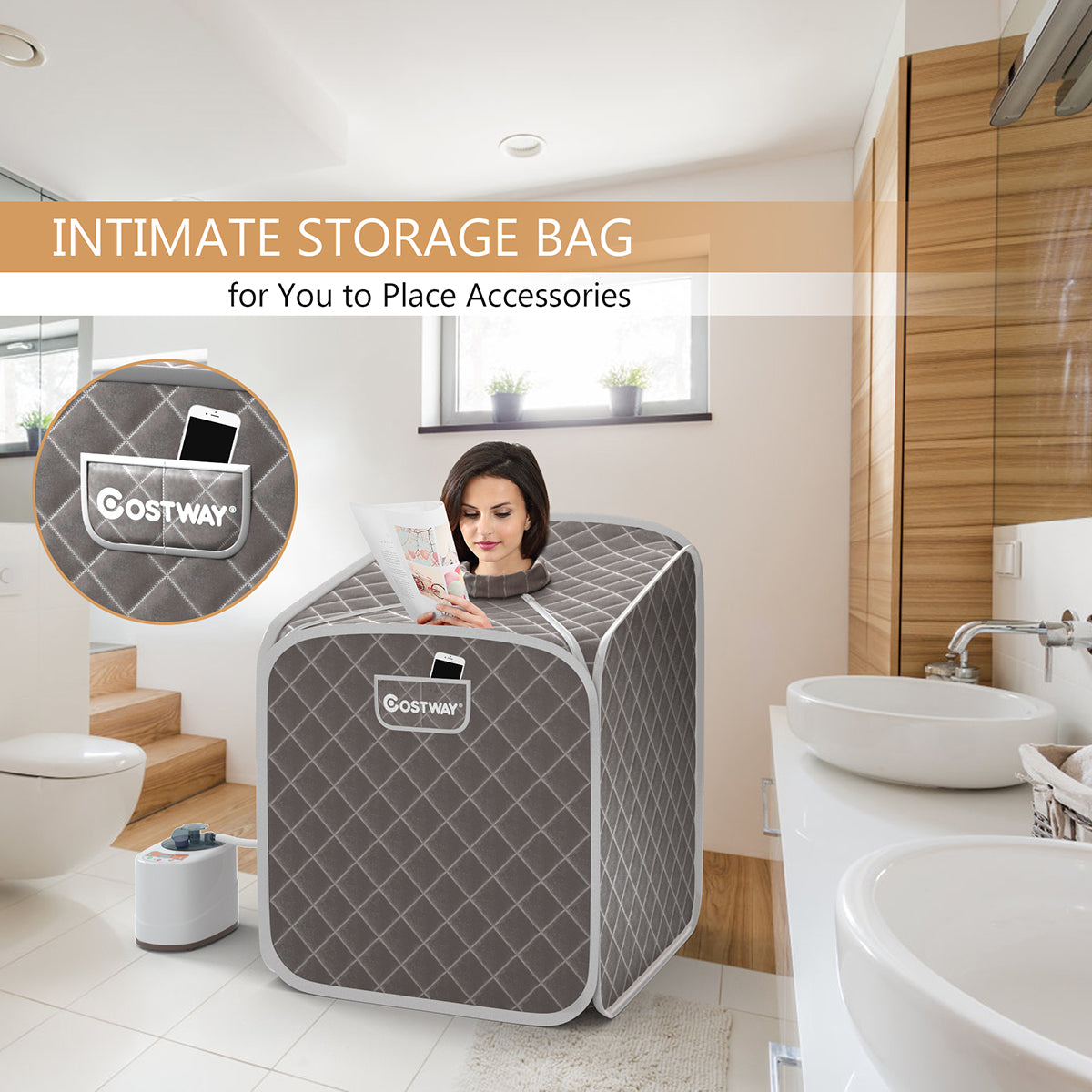 Portable Steam Sauna Spa Private Sauna Tent with Adjustable Temperature-Grey