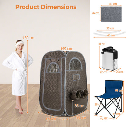 Portable Steam Sauna Tent with 1000W 3L Steam Generator and Chair-Grey