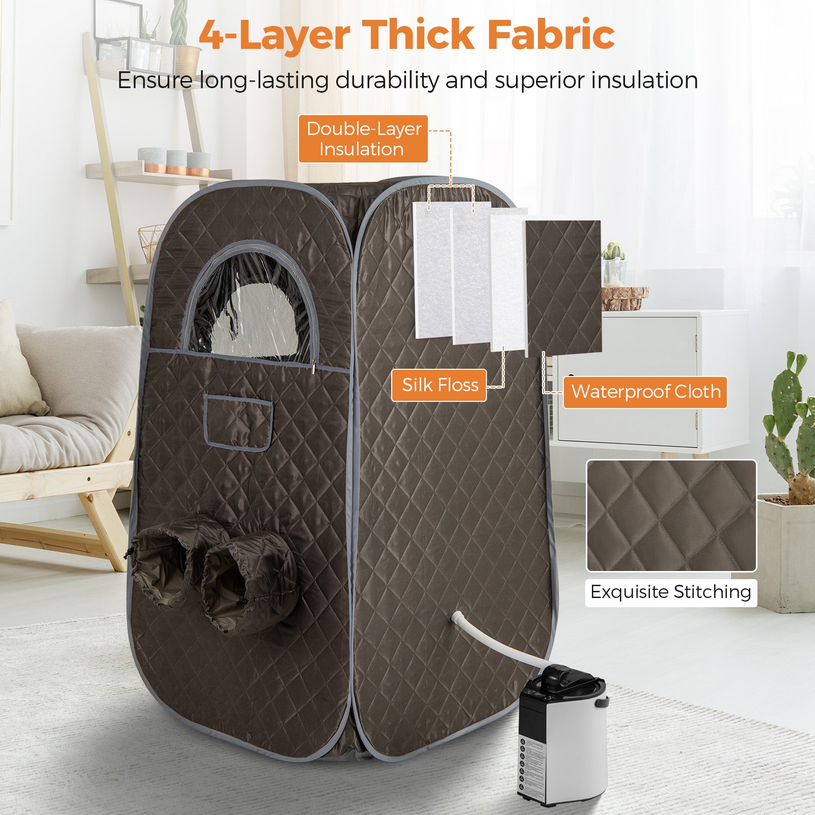 Portable Steam Sauna Tent with 1000W 3L Steam Generator and Chair-Grey