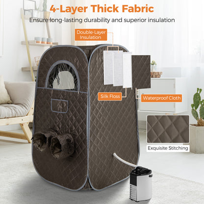 Portable Steam Sauna Tent with 1000W 3L Steam Generator and Chair-Grey