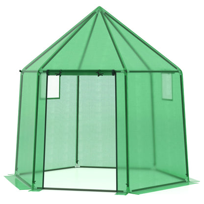 Portable Walk-in Greenhouse with PE Cover and Rustproof Metal Frame-Green