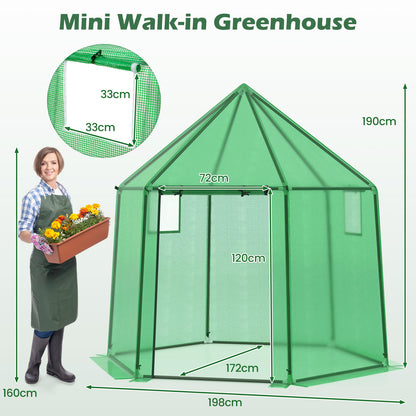Portable Walk-in Greenhouse with PE Cover and Rustproof Metal Frame-Green