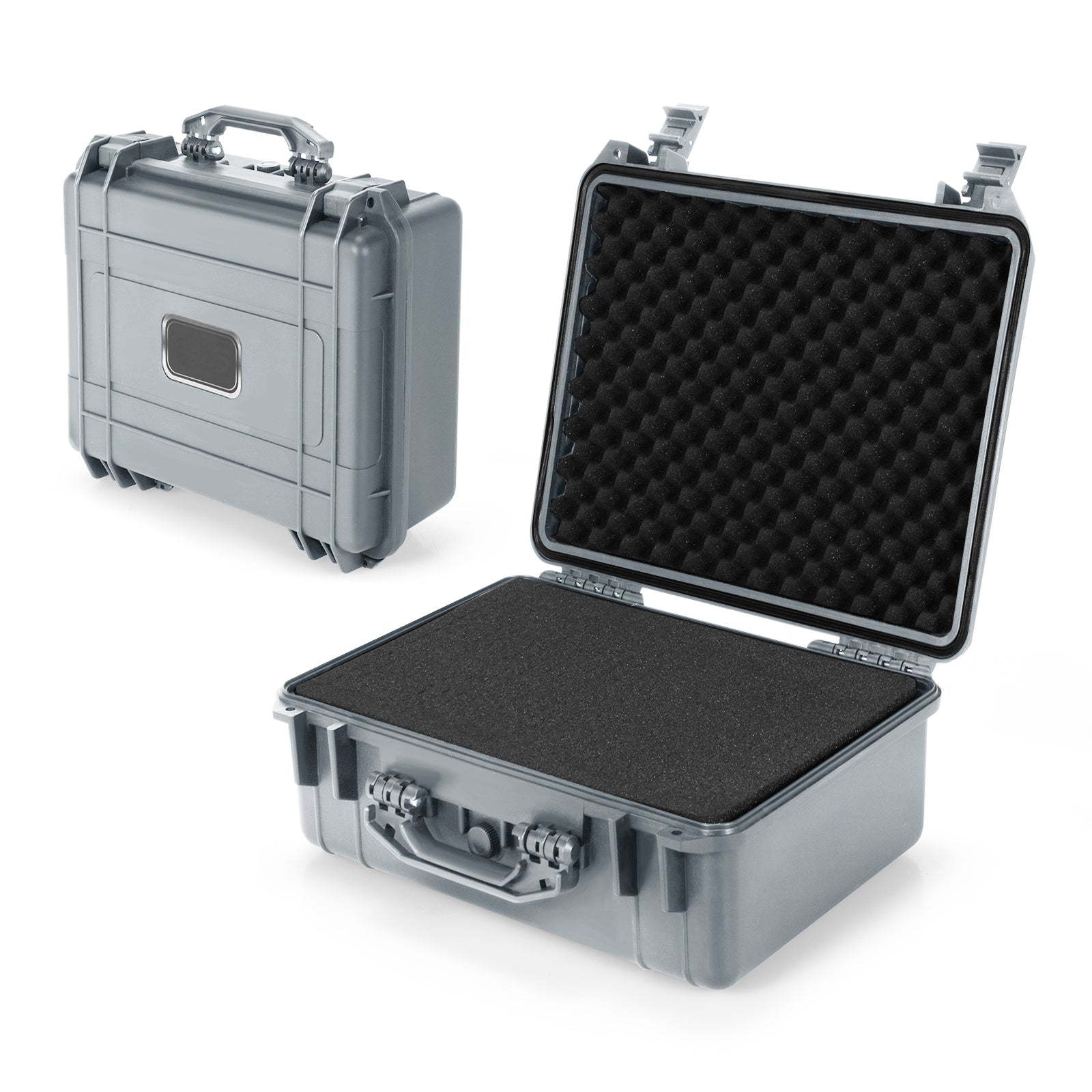 Portable Grey Waterproof Hard Case with Customizable Fit Foam-Grey-34 x 31 x 16 cm