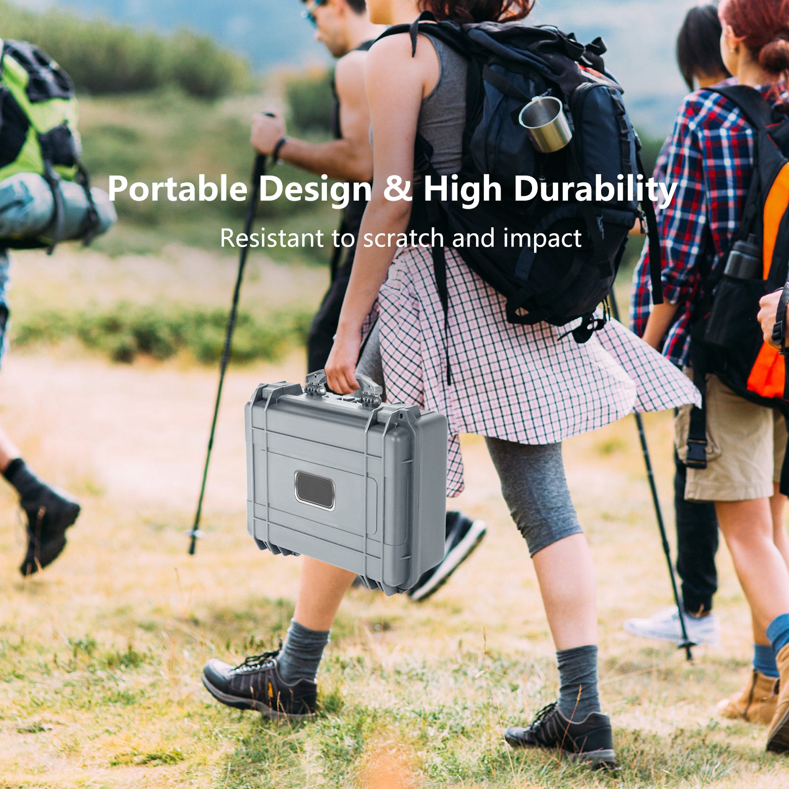 Portable Grey Waterproof Hard Case with Customizable Fit Foam-Grey-34 x 31 x 16 cm