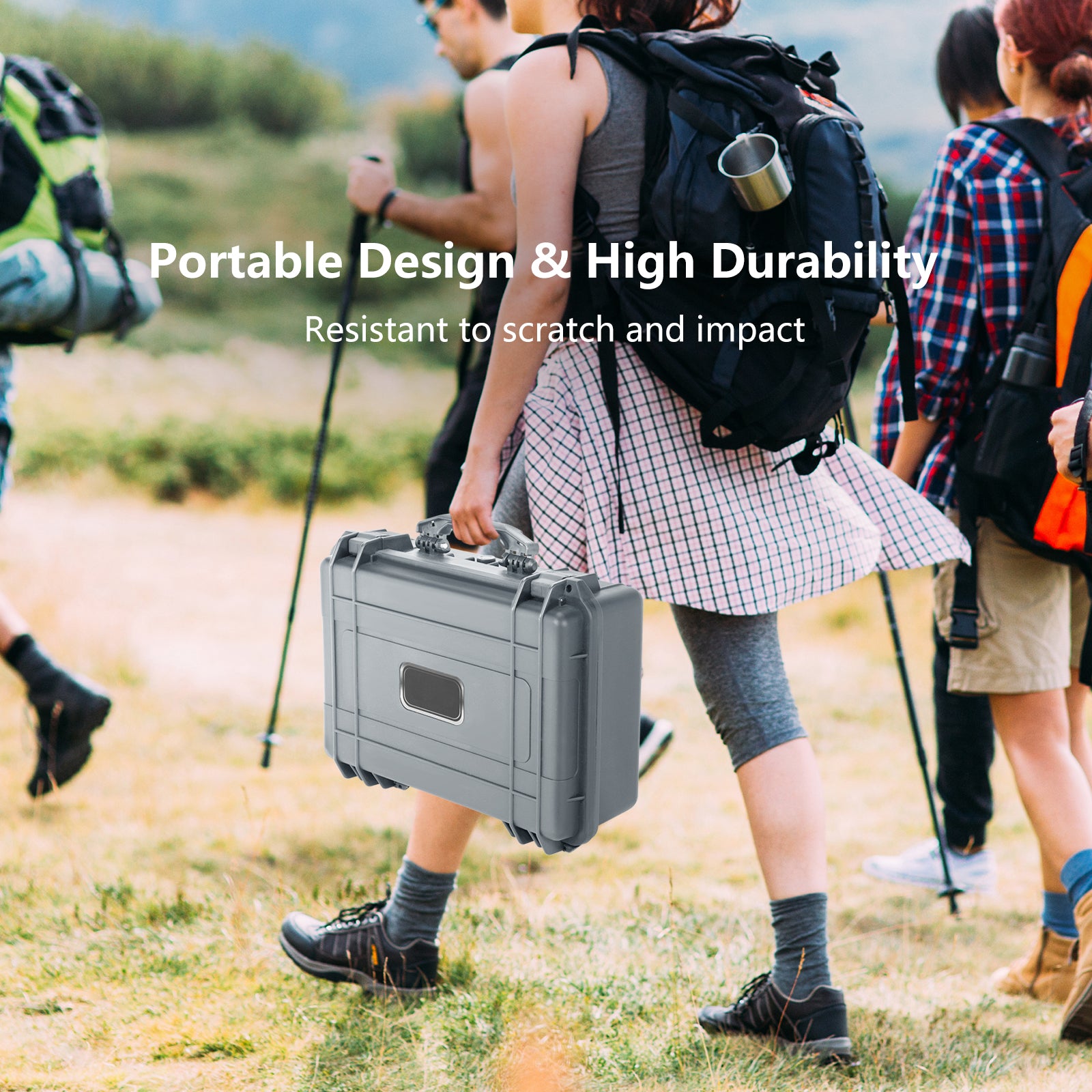 Portable Grey Waterproof Hard Case with Customizable Fit Foam-Grey-45 x 34 x 18 cm