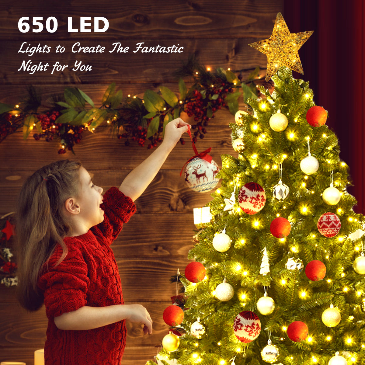 Pre-Lit Artificial Christmas Tree with 8 Lighting Modes and Foldable Metal Stand-6FT