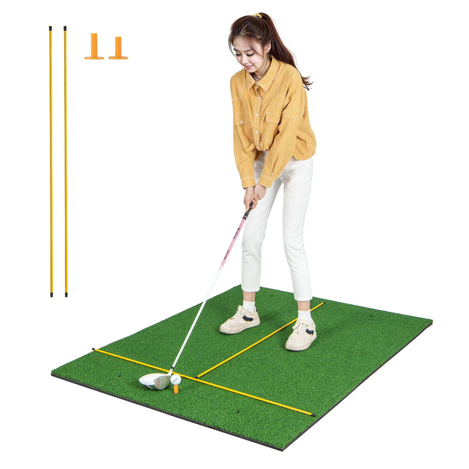 Premium Golf Practice Hitting Mat 3-In-1 with Synthetic Grass Turf-27 mm