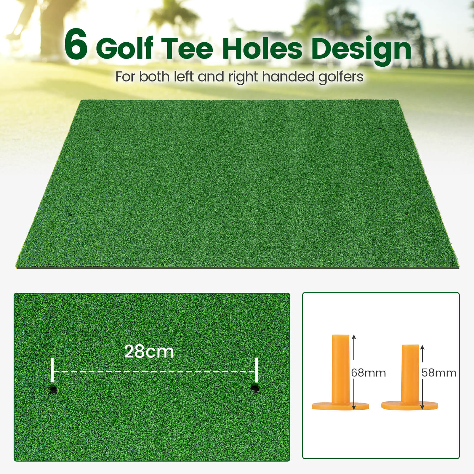 Premium Golf Practice Hitting Mat 3-In-1 with Synthetic Grass Turf-27 mm