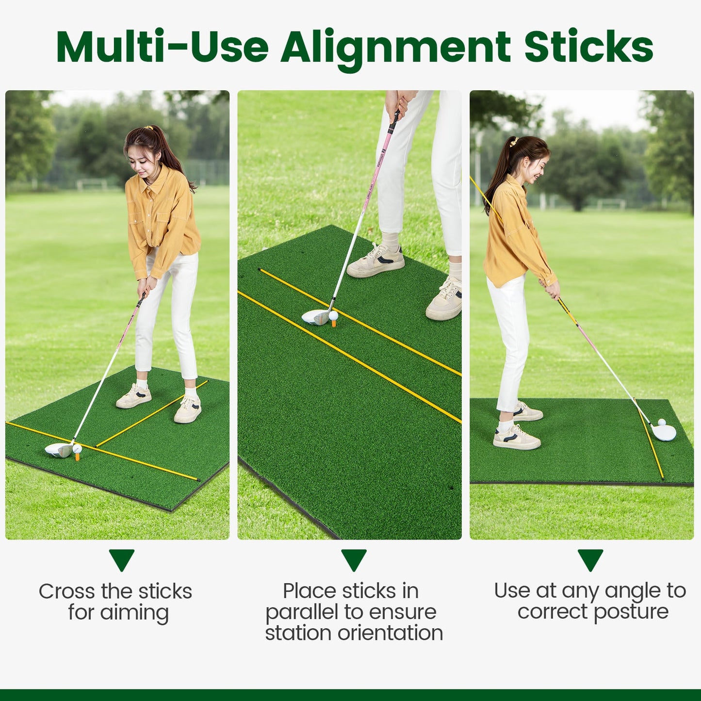 Premium Golf Practice Hitting Mat 3-In-1 with Synthetic Grass Turf-32 mm