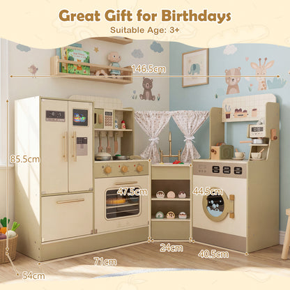 Pretend Play Kitchen Playset with Faucet and Dishwasher-Green