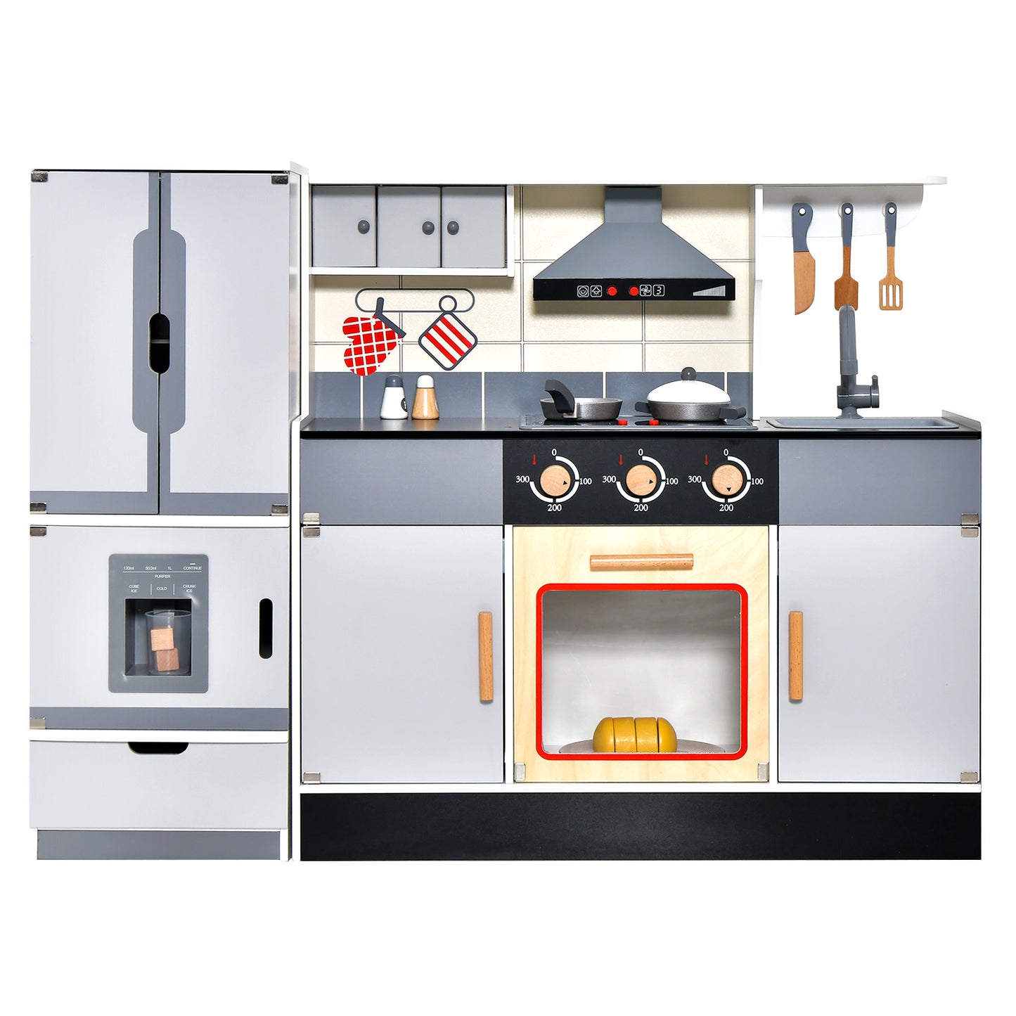 Pretend Play Kitchen Toy with Freestanding Refrigerator