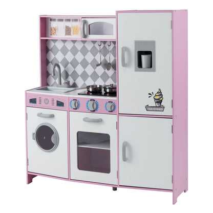 Pretend Play Kitchen with Ice Maker and Cooking Stove for Kids-Pink