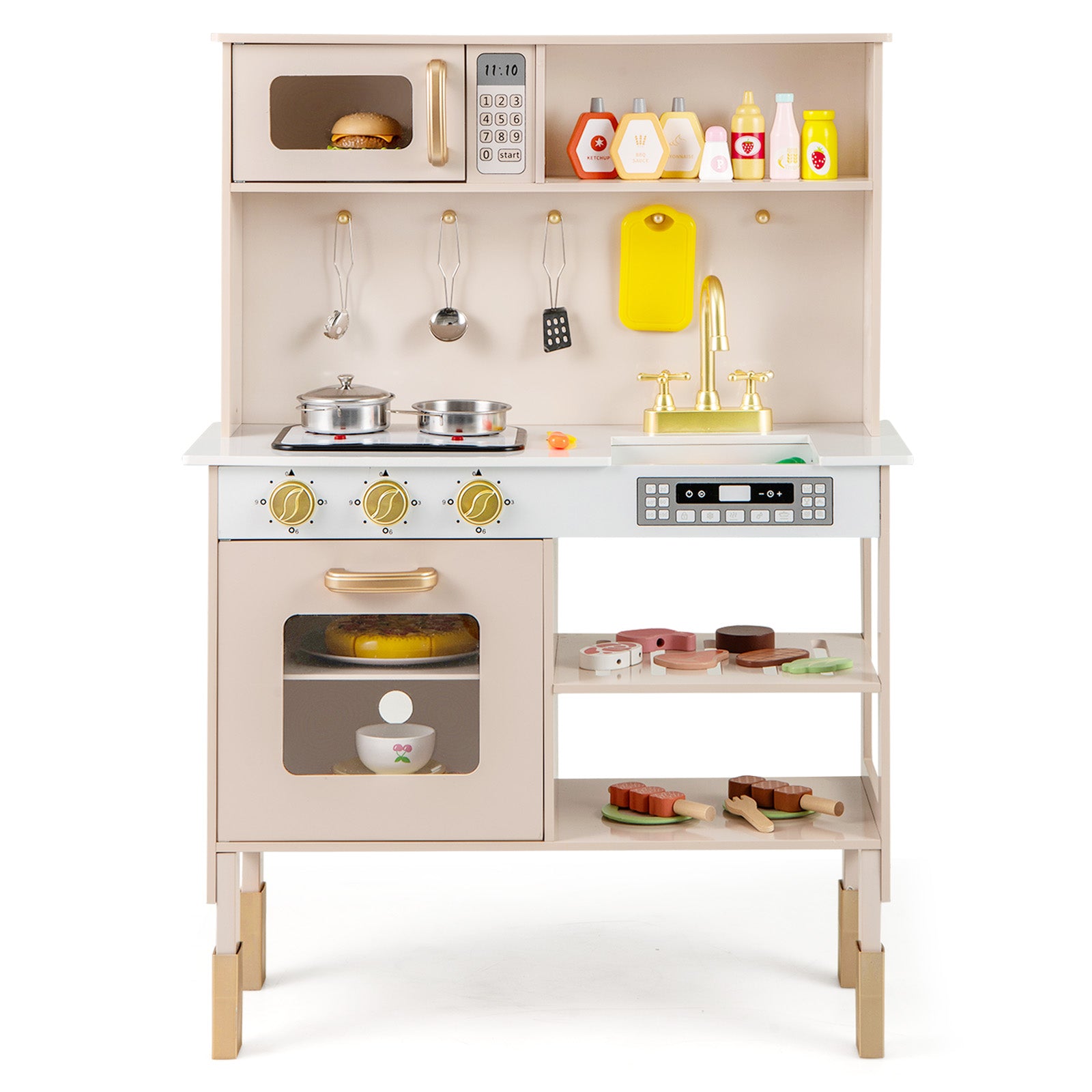 Kids Kitchen Playset with Stoves with Sound Light Oven Faucet-Pink