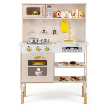 Kids Kitchen Playset with Stoves with Sound Light Oven Faucet-Pink
