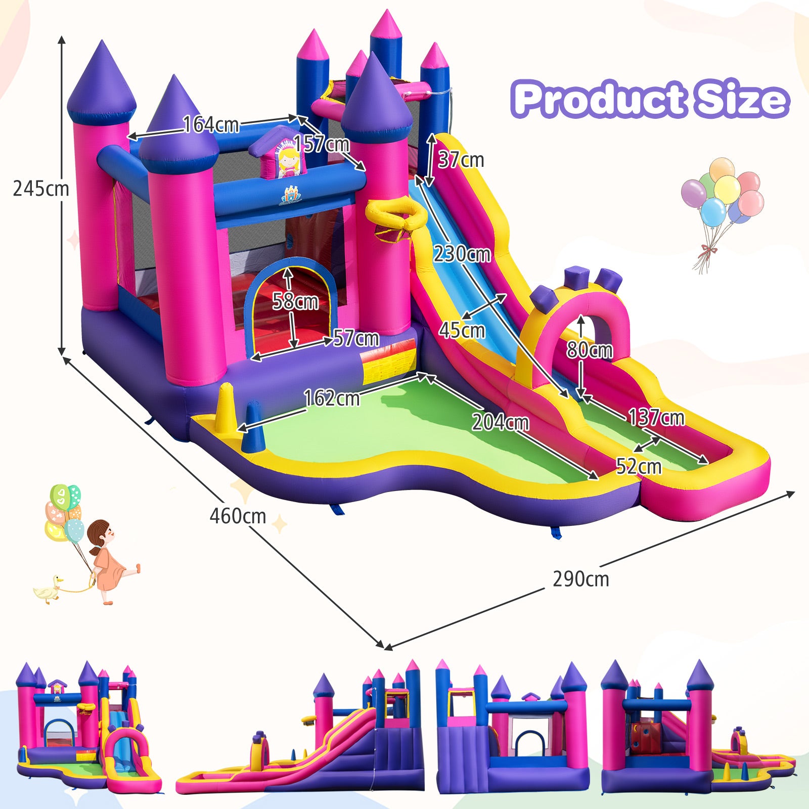 Princess Inflatable Water Slide with Long Slide and Splash Pool without Blower