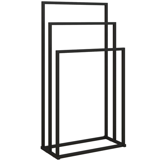 HOMCOM Freestanding Towel Rack, Steel Towel Rail Holder with 3 Bars, Black
