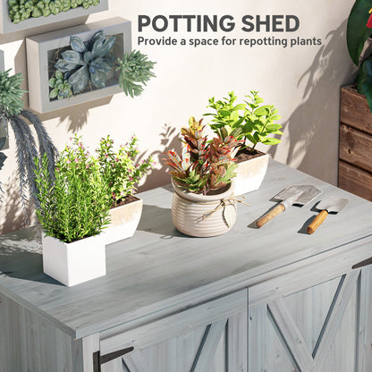 Outsunny Wooden Garden Shed, Outdoor Fir Wood Storage Shed with Shelf and Double Doors, Light Grey