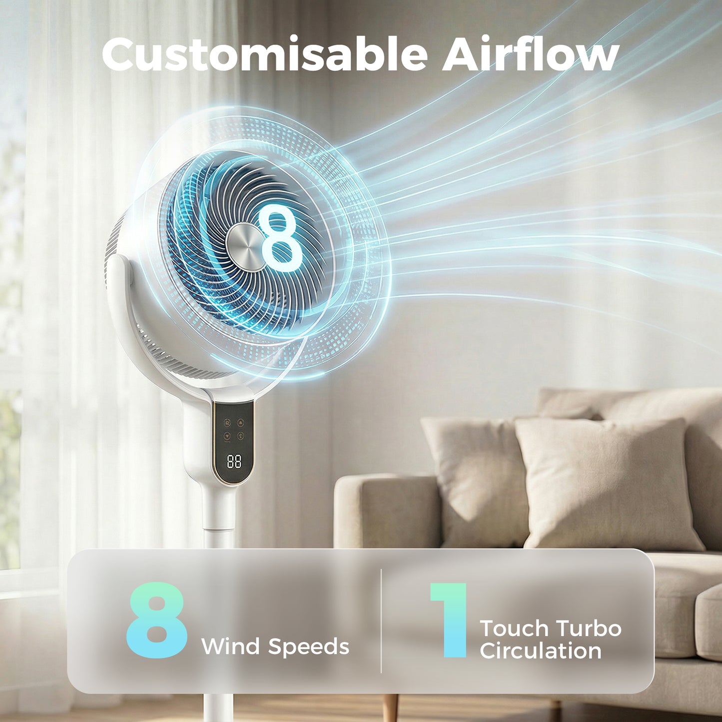 HOMCOM 20 dB Silent Standing Fan for Bedroom, 42" Pedestal Fan with Remote, 90Â° Oscillating, 8 Speeds, Remote Control, White