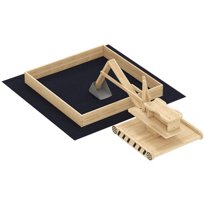 AIYAPLAY Wooden Sand Pit with Digger, Kids Sandbox Outdoor, SandPit with 360Â° Swivel Seat and Bottom Liner