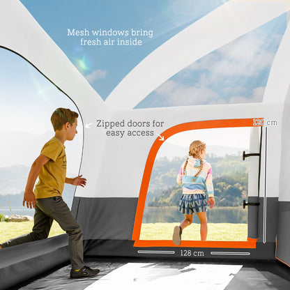 Outsunny 4-6 Man Camping Tent, Double Layer Tunnel Tent with Porch, Living Area and 2 Bedrooms, Sewn in Groundsheet, 3000mm Waterproof and UPF 30+, Portable with Bag, Grey