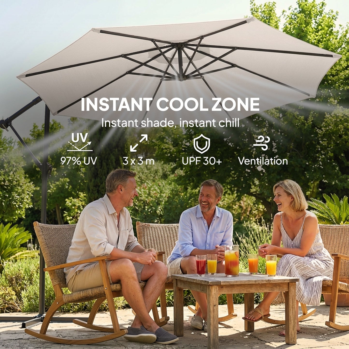 Outsunny 3 m Garden Cantilever Parasol with Cover, Round Overhanging Umbrella with 360 degrees Rotation, Tilt, Cream White