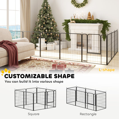 PawHut Eight-Panel Dog Playpen with Door, for Large Dogs, Indoors, Outdoors, 100cm Tall, Black