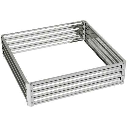 Outsunny Square Raised Garden Bed Box with Weatherized Steel Frame for Vegetables, Flowers, & Herbs, 120 x 120 x 30cm, Silver Tone