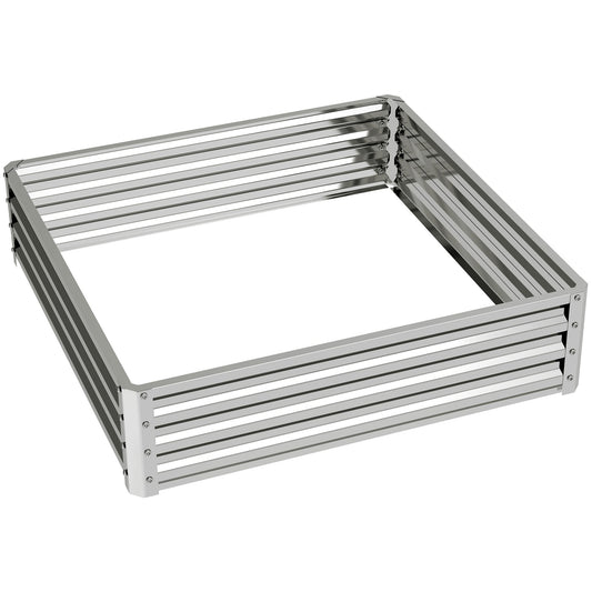 Outsunny Square Raised Garden Bed Box with Weatherized Steel Frame for Vegetables, Flowers, & Herbs, 120 x 120 x 30cm, Silver Tone