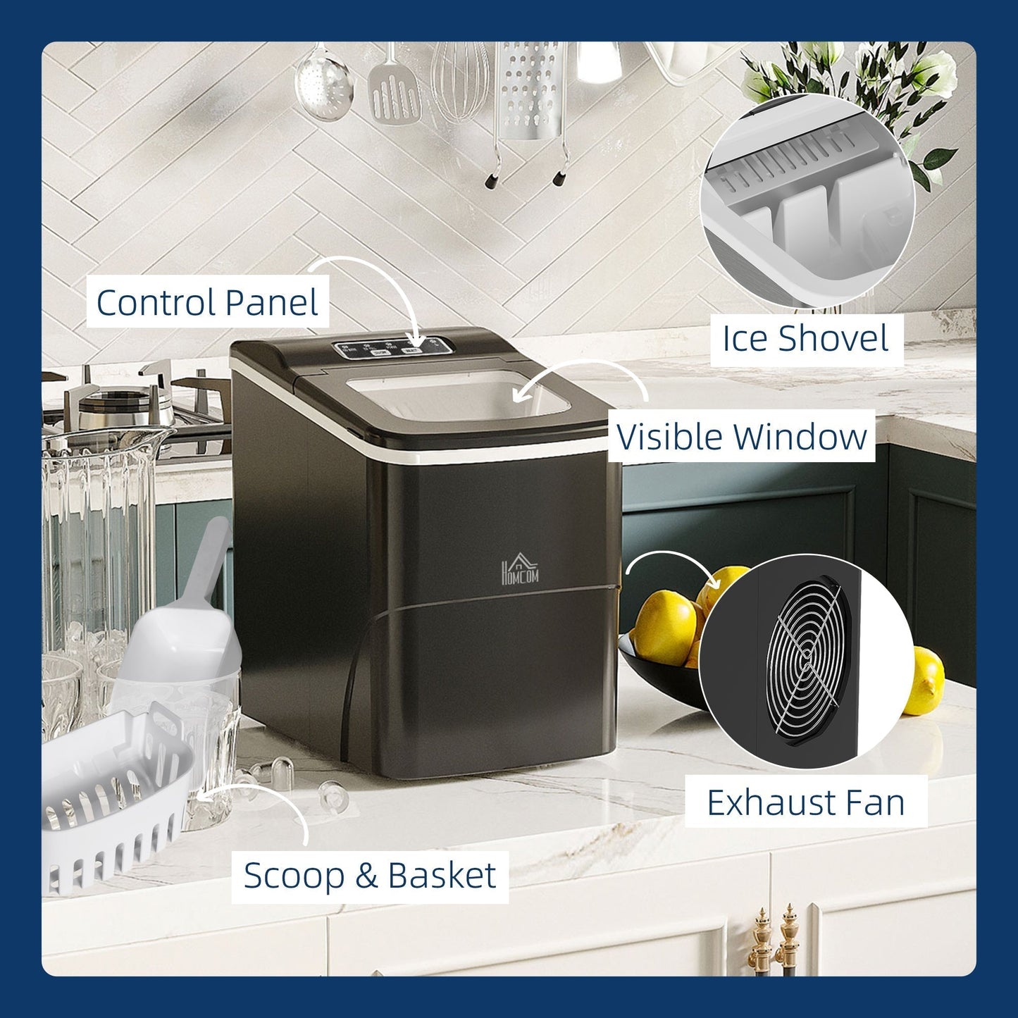 HOMCOM 12kg Countertop Ice Cube Machine, with Scoop - Black