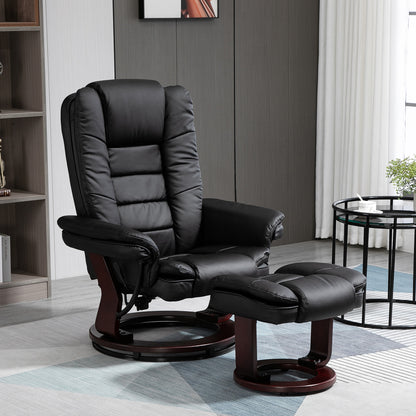 HOMCOM Recliner Chair With footstool, Recliner Armchair up to 130kg Weight Capacity, 135Â° Reclining Swivel Sofa Chair, PU Leather Ergonomic Couch Bed with Swivel Wood Base for Living Room, Black