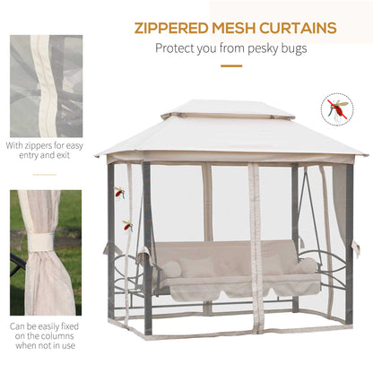 Outsunny 2-in-1 Convertible Gazebo Swing Chair Bed W/Netting, 245Lx165Wx243H cm-Beige/Black
