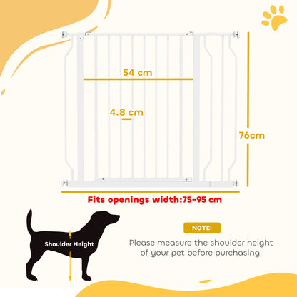PawHut Wide Dog Safety Gate, with Door Pressure, for Doorways, Hallways, Staircases - White