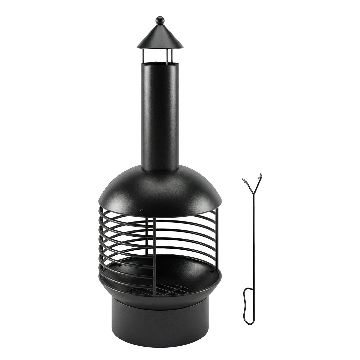 Outsunny Chimney Fire Pit, Portable Wood Burning Firepit with Poker, Charcoal Grid, Outdoor Fireplace for Garden Patio, Black