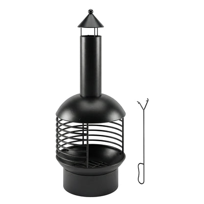 Outsunny Chimney Fire Pit, Portable Wood Burning Firepit with Poker, Charcoal Grid, Outdoor Fireplace for Garden Patio, Black