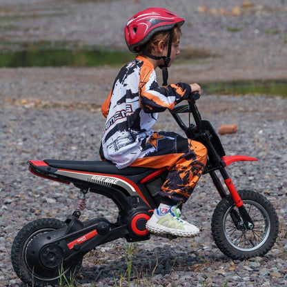 HOMCOM 24V Electric Motorbike with Twist Grip Throttle, Music, Horn, 12" Pneumatic Tyres, 16km/h Max Speed - Red