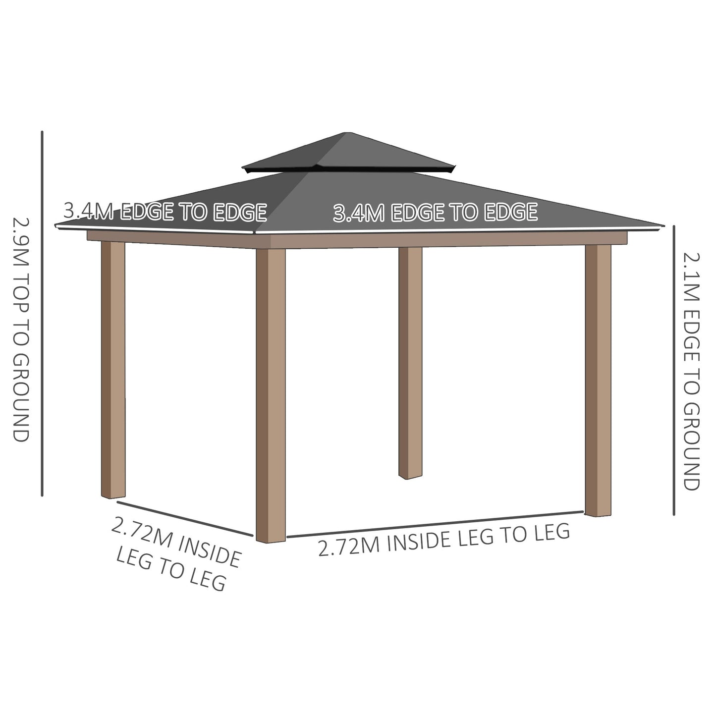 Outsunny 3.5 x 3.5m Outdoor Hardtop Gazebo Canopy with Two-tier Metal Roof and Solid Wood Frame Outdoor Patio Shelter for Patio, Garden, Black