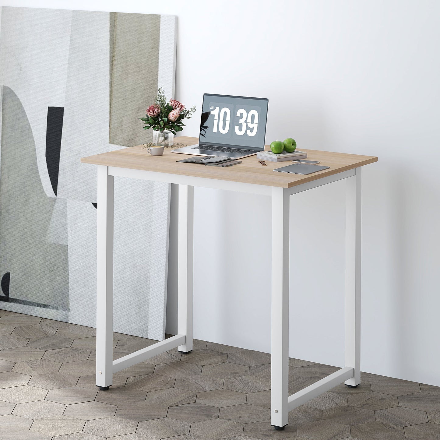 HOMCOM Computer Desk, Writing Table, 80 x 60 x 76cm Workstation for Home Office, Study with Metal Frame, Simple Assembly, White