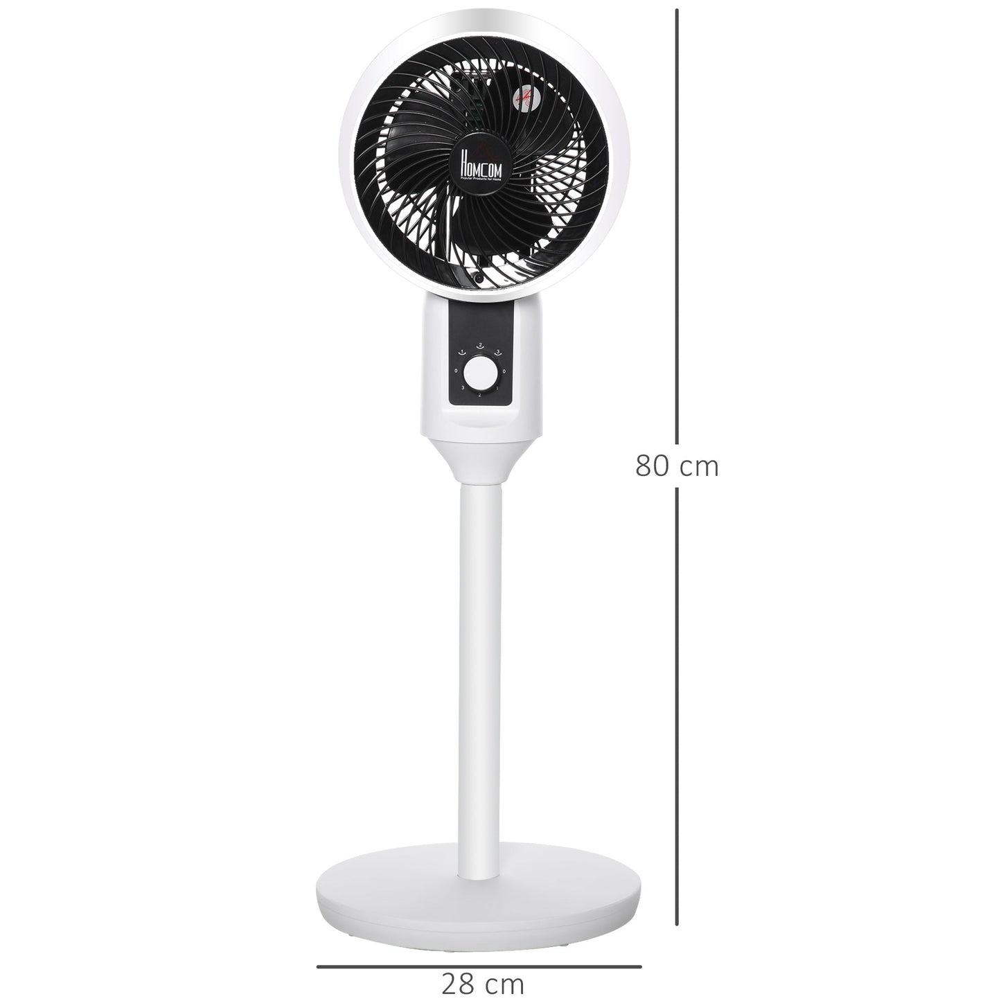 HOMCOM 9'' Air Circulator Fan 3 Speed, 70Â° Oscillation 90Â° Vertical Tilt, Carry Handle, Pedestal Fan, Pedestal Fan for Living Room, Bedroom, Office, White and Black