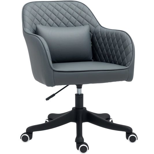 Vinsetto Microfiber Office Chair, Desk Chair, Makeup Vanity Chair with Massage Lumbar Pillow and Rolling Wheels for Bedroom and Home, Grey