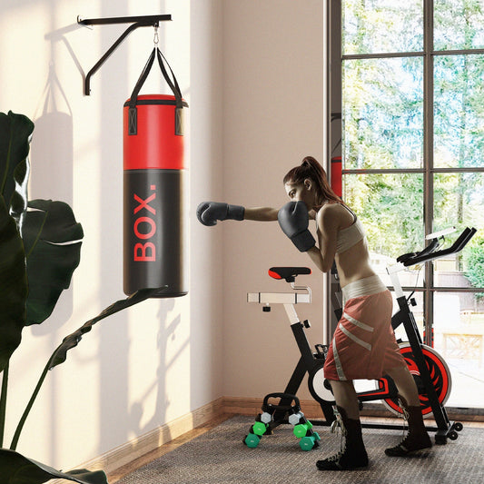 SPORTNOW Unfilled Punching Bag Set with Boxing Bag Bracket, Boxing Gloves, Hand Wraps and 360  Swivel Hook