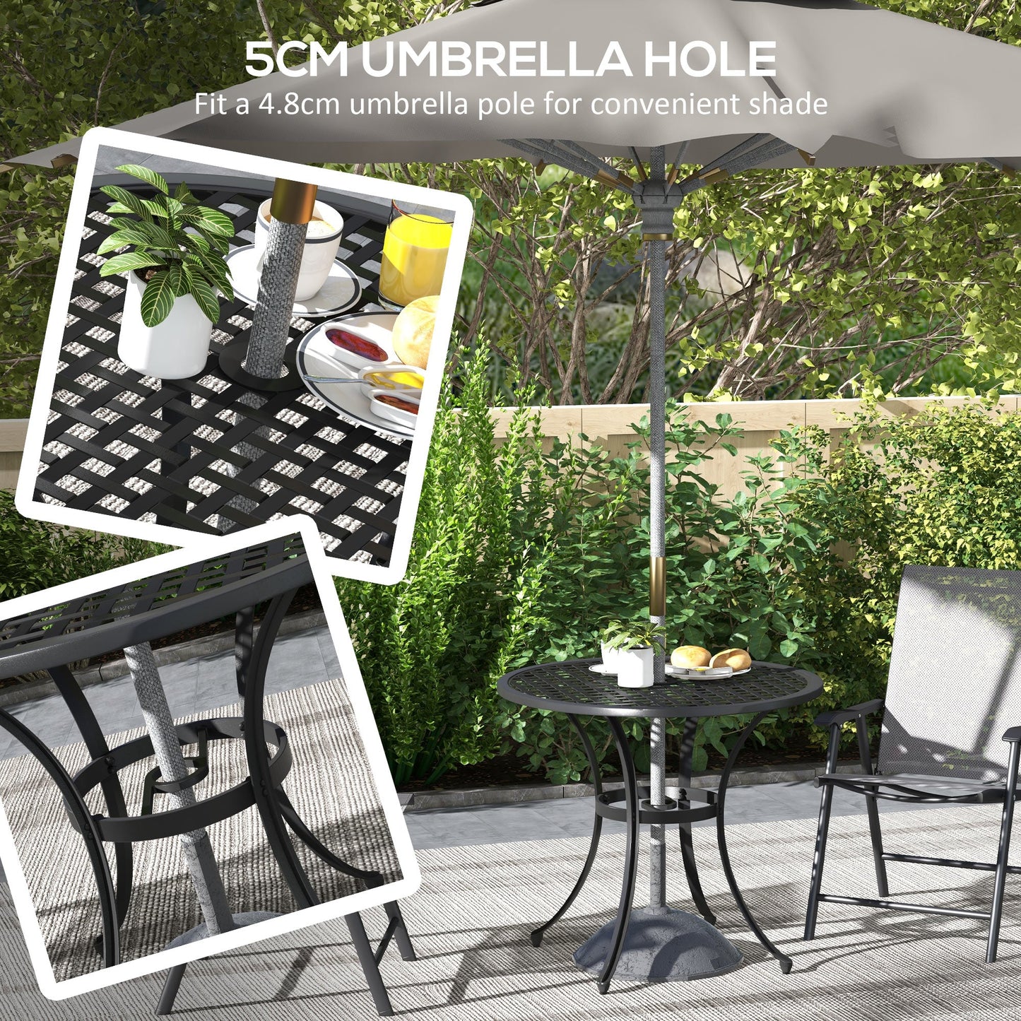 Outsunny Round Aluminium Table, with â50mm Parasol Hole