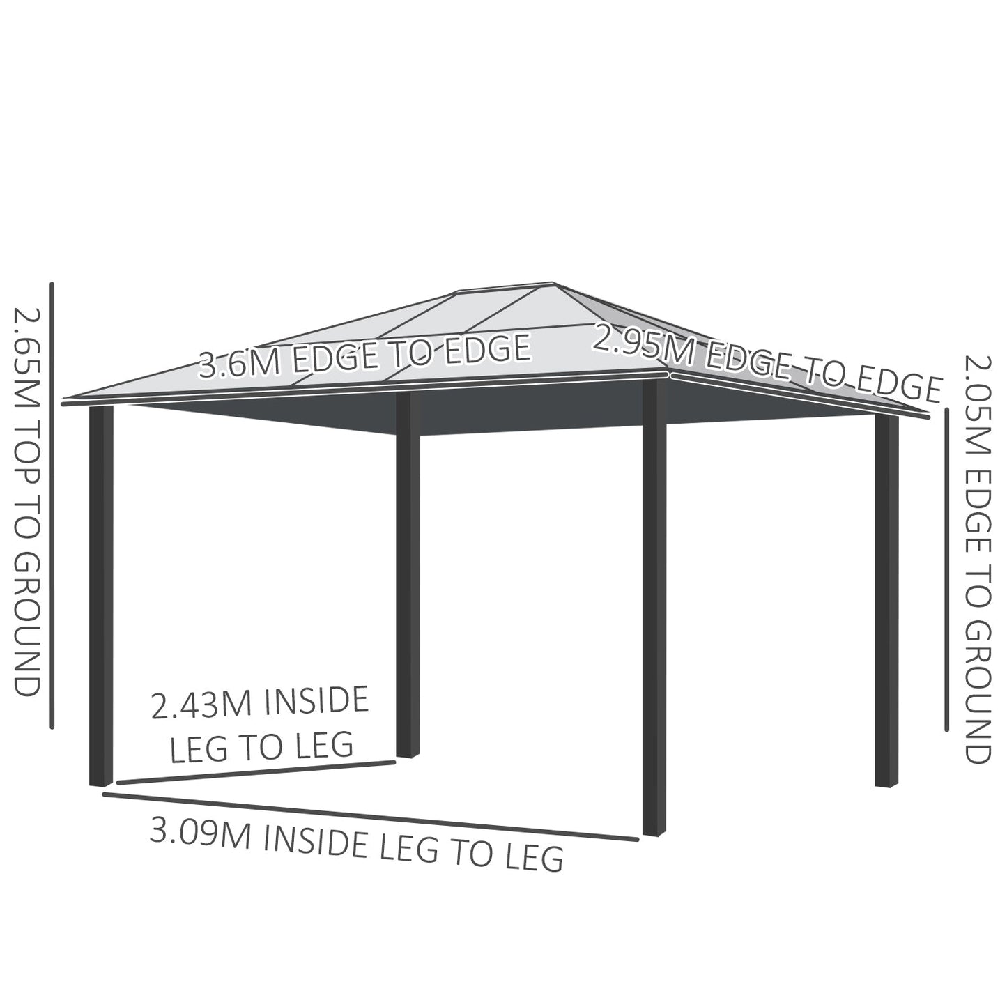 Outsunny 3 x 3.6(m) Hardtop Gazebo Canopy with Polycarbonate Roof and Aluminium Frame, Garden Pavilion, Brown