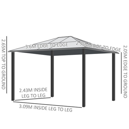 Outsunny 3 x 3.6(m) Hardtop Gazebo Canopy with Polycarbonate Roof and Aluminium Frame, Garden Pavilion, Brown