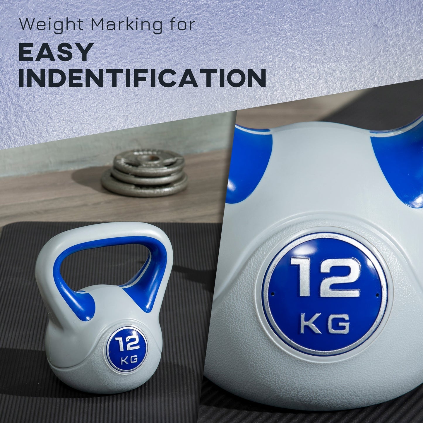 SPORTNOW Kettlebell, 12kg Kettle Bells with Handle for Home Gym Weight Lifting and Strength Training, Dark Blue and Grey