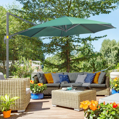 Outsunny 3 x 3(m) Cantilever Parasol with Cross Base, Garden Umbrella with 360 Rotation, Crank Handle and Tilt for Outdoor, Patio, Green