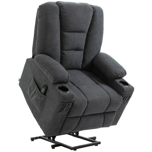 HOMCOM Electric Riser Recliner Armchairi1/4OE Oversized Chair with Cup Holder & Side Pockets for Elderly in Living Room, Charcoal Grey