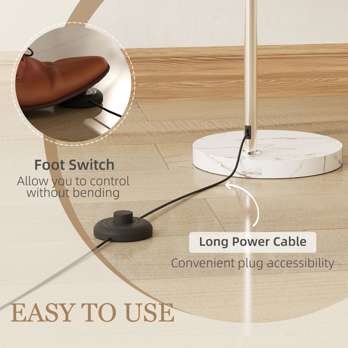HOMCOM Floor Lamp for Living Room, Modern Standing Lamp with Shade & Foot Switch for Bedroom, Office, Orange